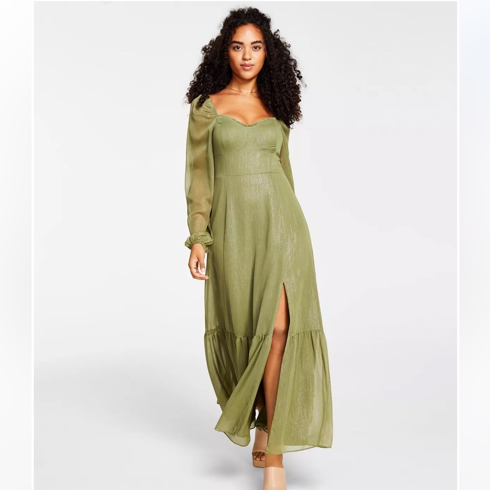 Bustier Side-Slit Ruffled-Trim Dress,